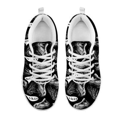 Black And White T-Rex Dinosaur Print White Sneakers