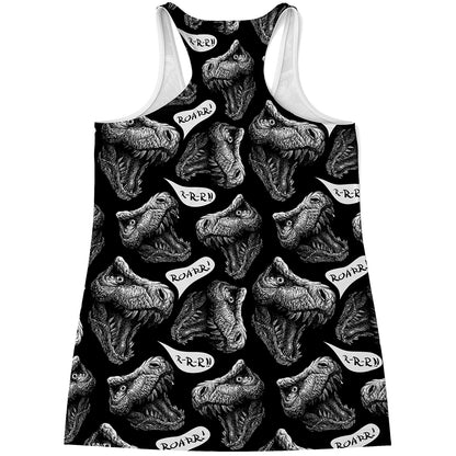 Black And White T-Rex Dinosaur Print Women's Racerback Tank Top