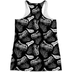 Black And White T-Rex Dinosaur Print Women's Racerback Tank Top