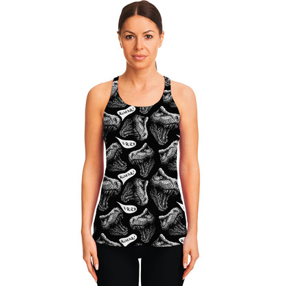 Black And White T-Rex Dinosaur Print Women's Racerback Tank Top