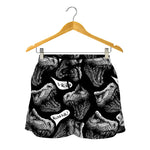 Black And White T-Rex Dinosaur Print Women's Shorts