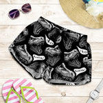 Black And White T-Rex Dinosaur Print Women's Shorts