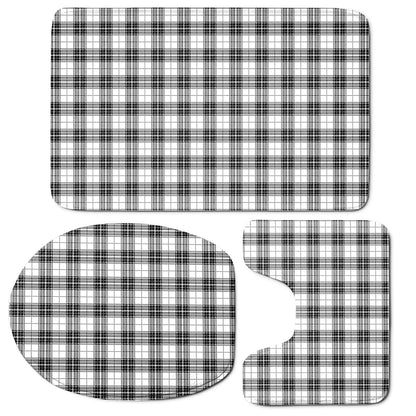 Black And White Tartan Pattern Print 3 Piece Bath Mat Set
