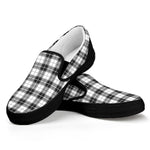 Black And White Tartan Pattern Print Black Slip On Shoes