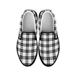 Black And White Tartan Pattern Print Black Slip On Shoes