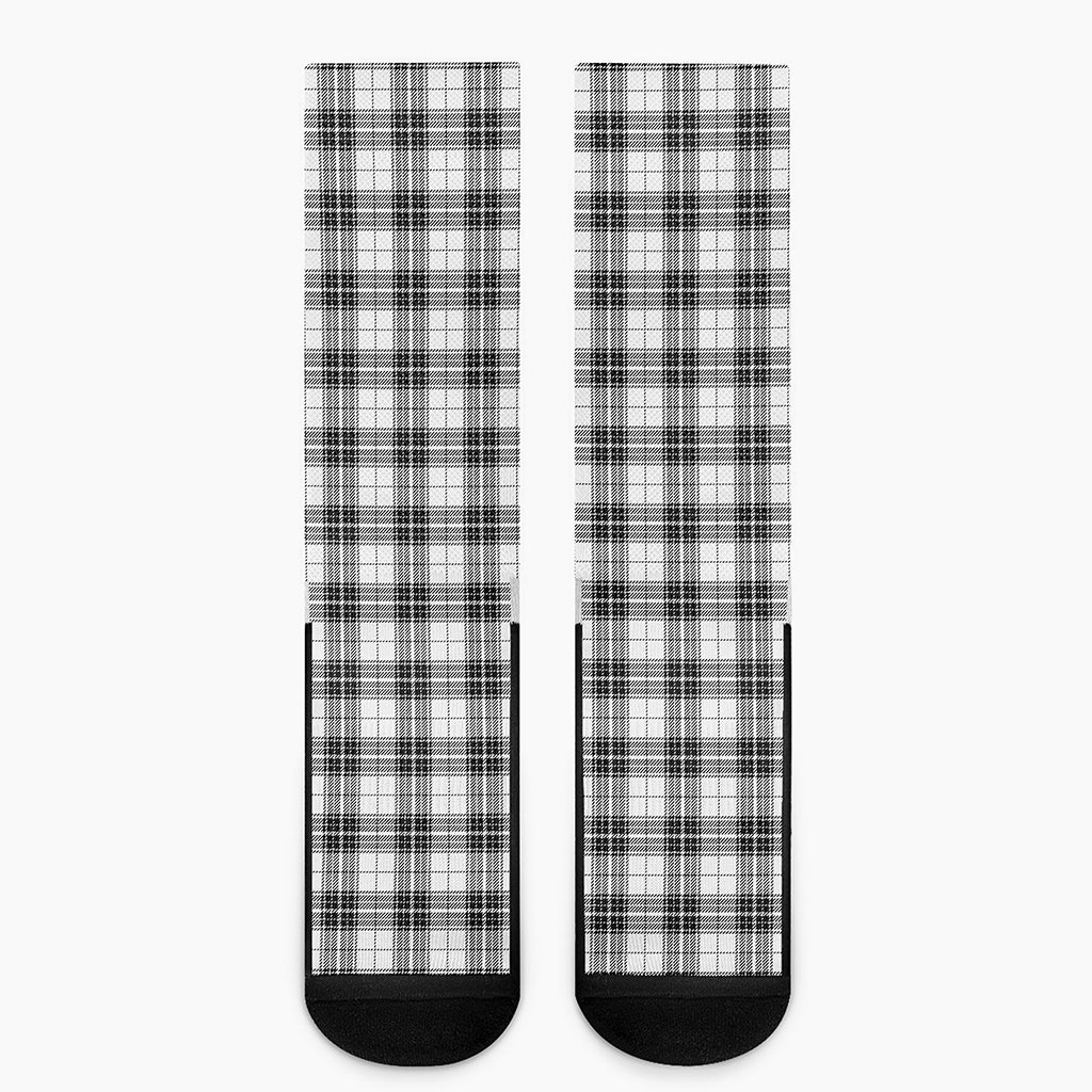 Black And White Tartan Pattern Print Crew Socks