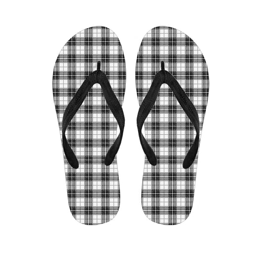 Black And White Tartan Pattern Print Flip Flops