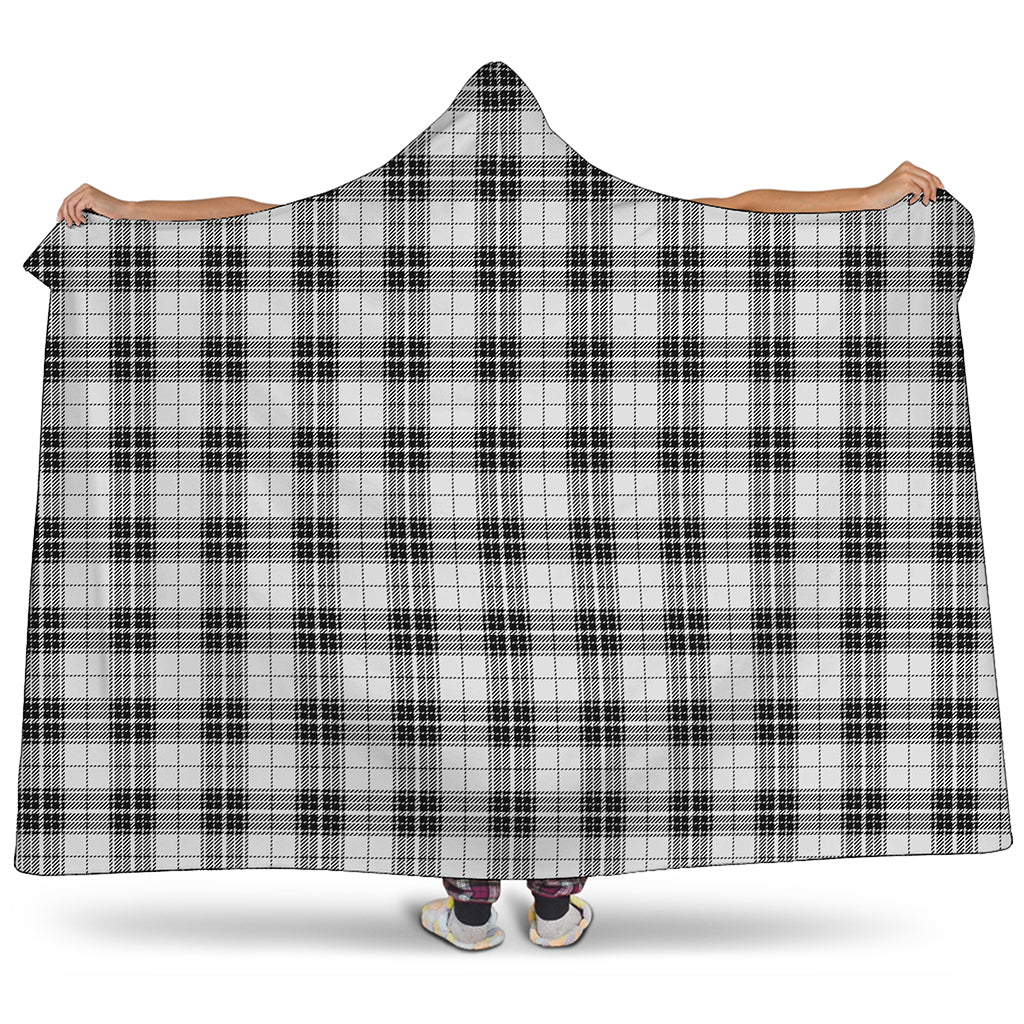 Black And White Tartan Pattern Print Hooded Blanket