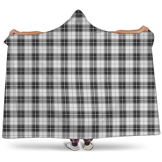 Black And White Tartan Pattern Print Hooded Blanket