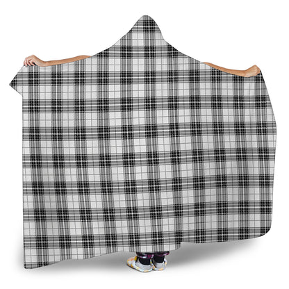 Black And White Tartan Pattern Print Hooded Blanket