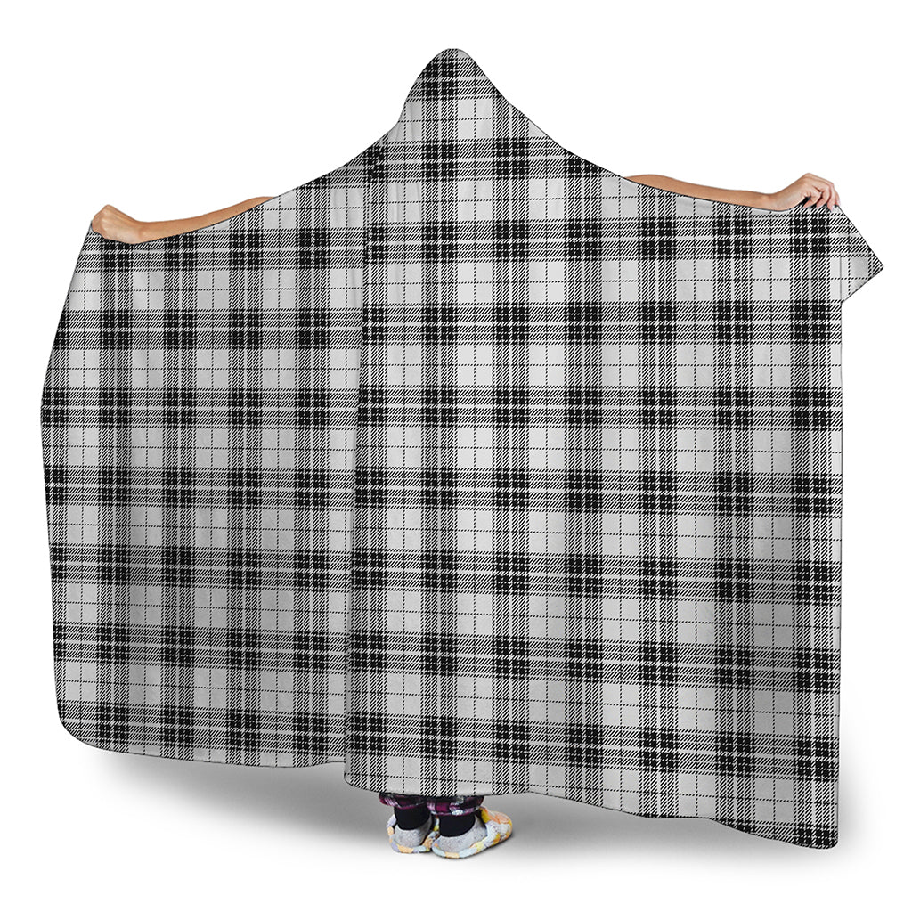 Black And White Tartan Pattern Print Hooded Blanket