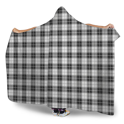 Black And White Tartan Pattern Print Hooded Blanket