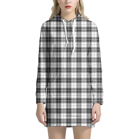 Black And White Tartan Pattern Print Hoodie Dress