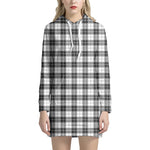Black And White Tartan Pattern Print Hoodie Dress