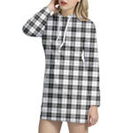 Black And White Tartan Pattern Print Hoodie Dress