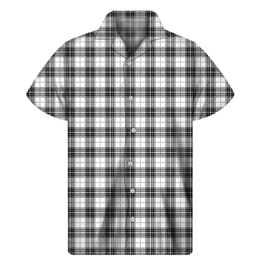 Black And White Tartan Pattern Print Men's Short Sleeve Shirt