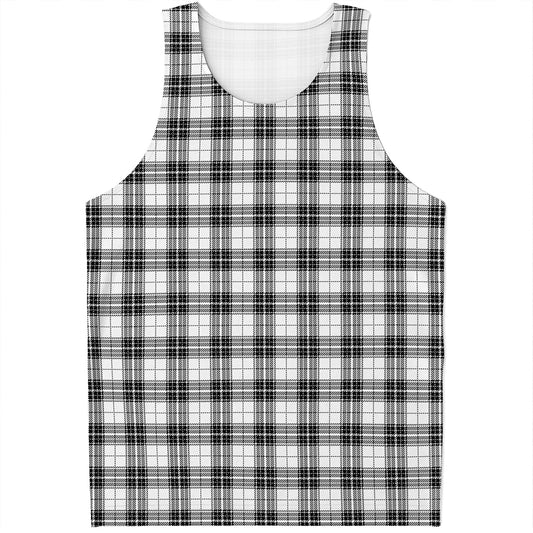 Black And White Tartan Pattern Print Men's Tank Top