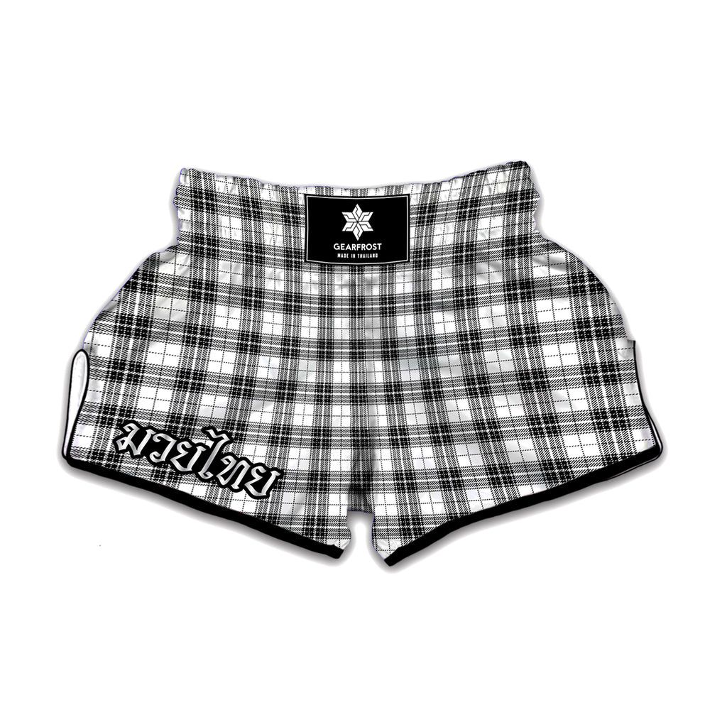 Black And White Tartan Pattern Print Muay Thai Boxing Shorts