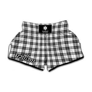 Black And White Tartan Pattern Print Muay Thai Boxing Shorts