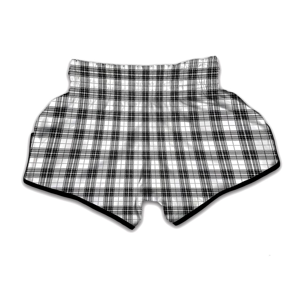 Black And White Tartan Pattern Print Muay Thai Boxing Shorts