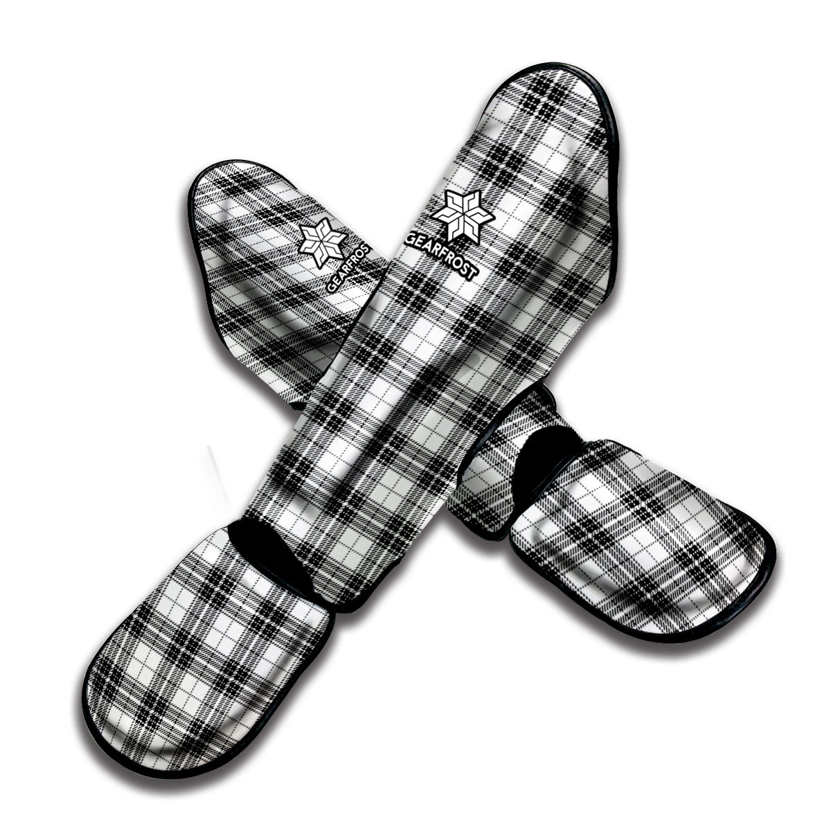 Black And White Tartan Pattern Print Muay Thai Shin Guard