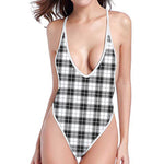 Black And White Tartan Pattern Print One Piece High Cut Swimsuit