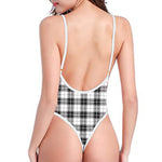 Black And White Tartan Pattern Print One Piece High Cut Swimsuit