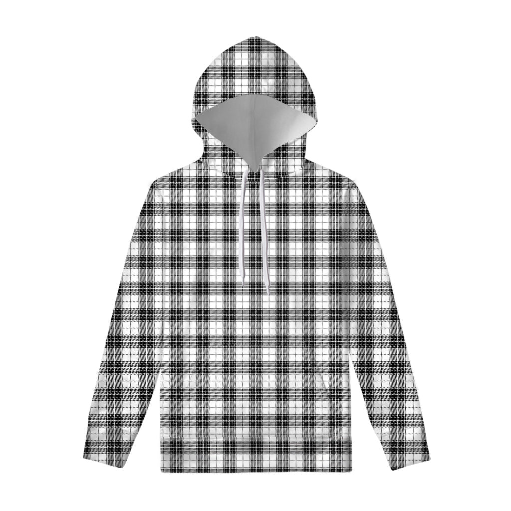 Black And White Tartan Pattern Print Pullover Hoodie