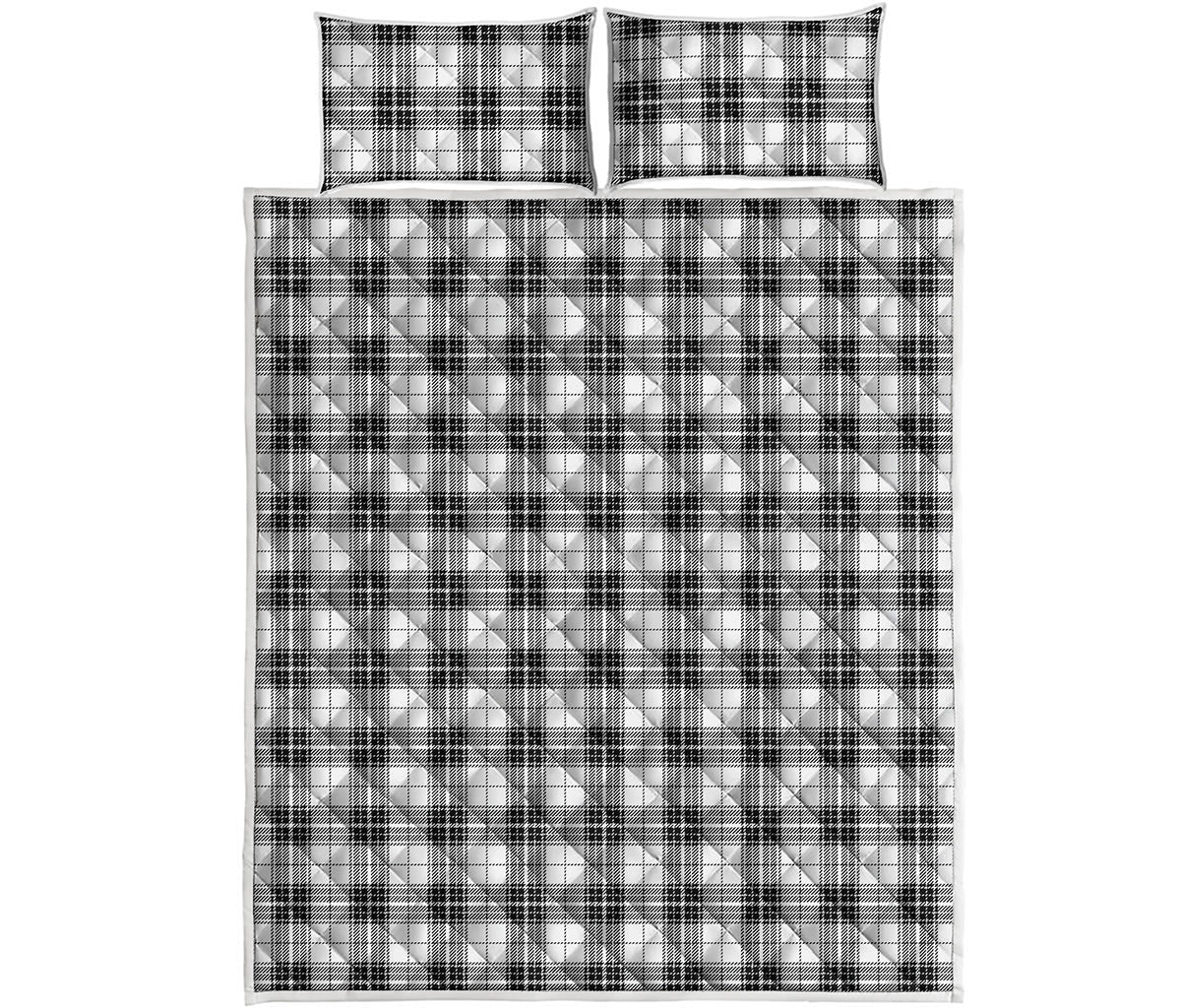 Black And White Tartan Pattern Print Quilt Bed Set