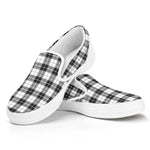 Black And White Tartan Pattern Print White Slip On Shoes