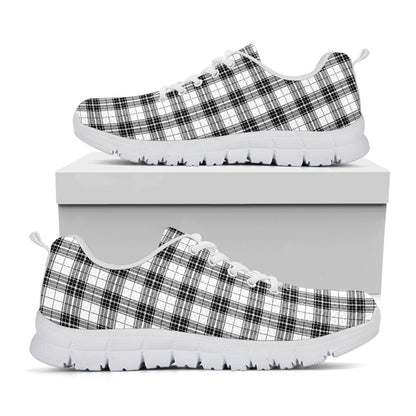 Black And White Tartan Pattern Print White Sneakers