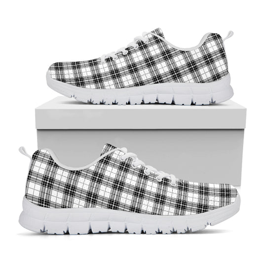 Black And White Tartan Pattern Print White Sneakers