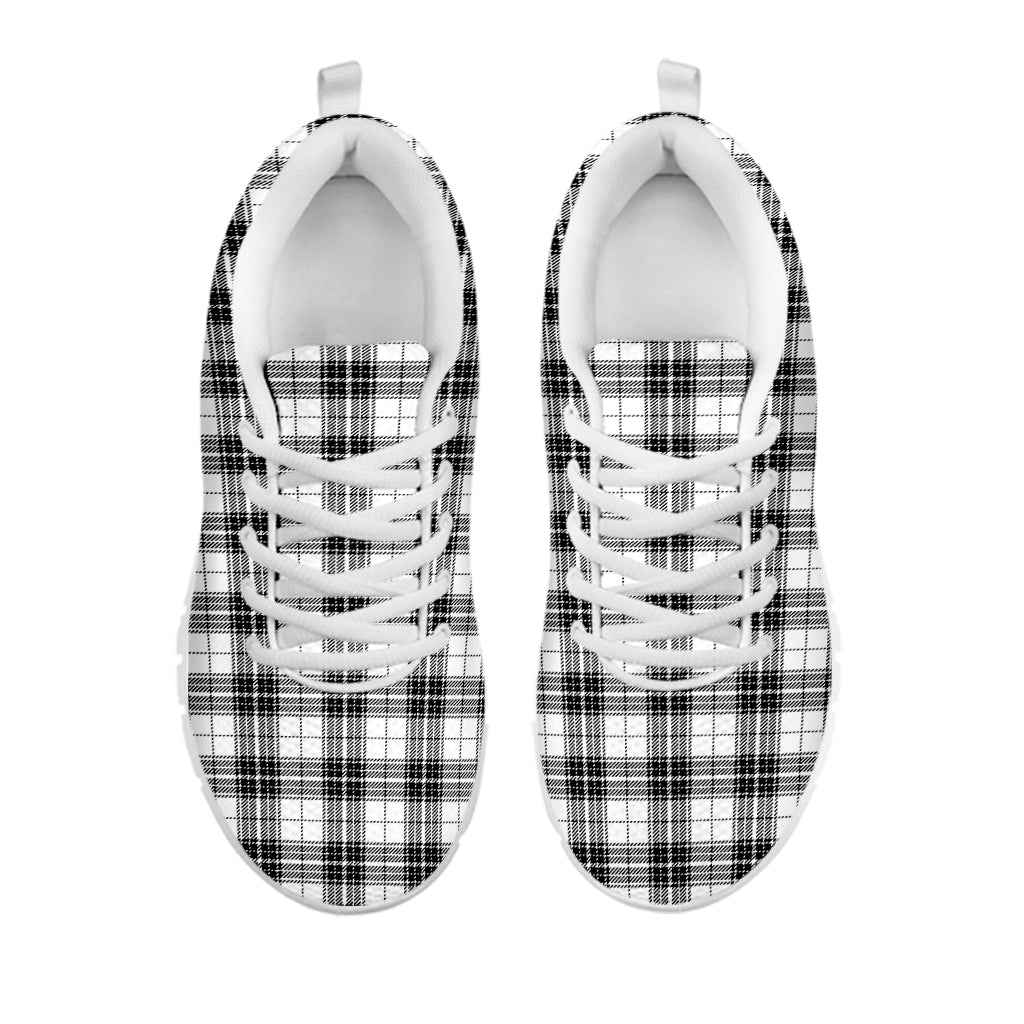 Black And White Tartan Pattern Print White Sneakers