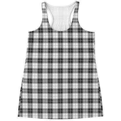 Black And White Tartan Pattern Print Women's Racerback Tank Top