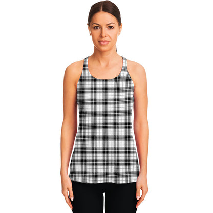 Black And White Tartan Pattern Print Women's Racerback Tank Top