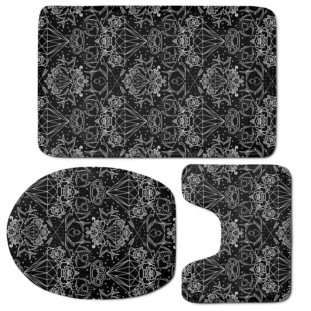 Black And White Tattoo Print 3 Piece Bath Mat Set