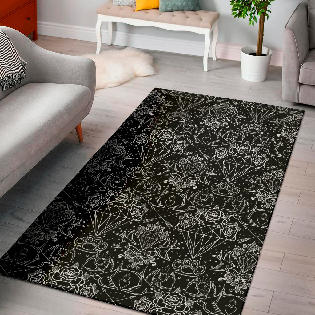 Black And White Tattoo Print Area Rug