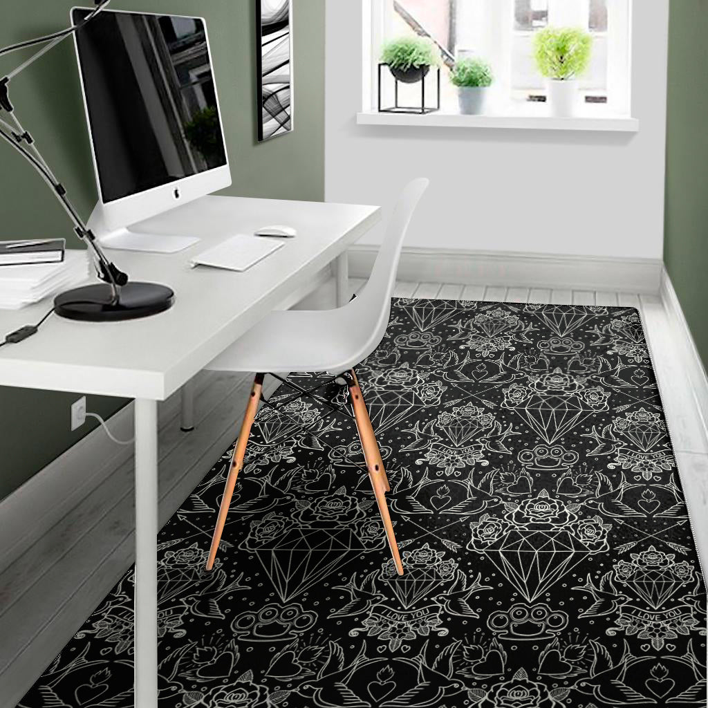 Black And White Tattoo Print Area Rug