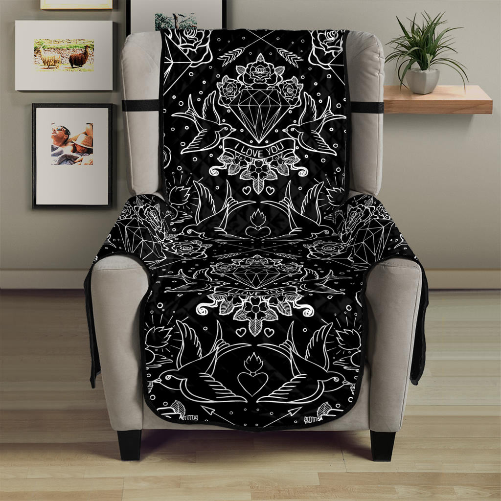 Black And White Tattoo Print Armchair Protector