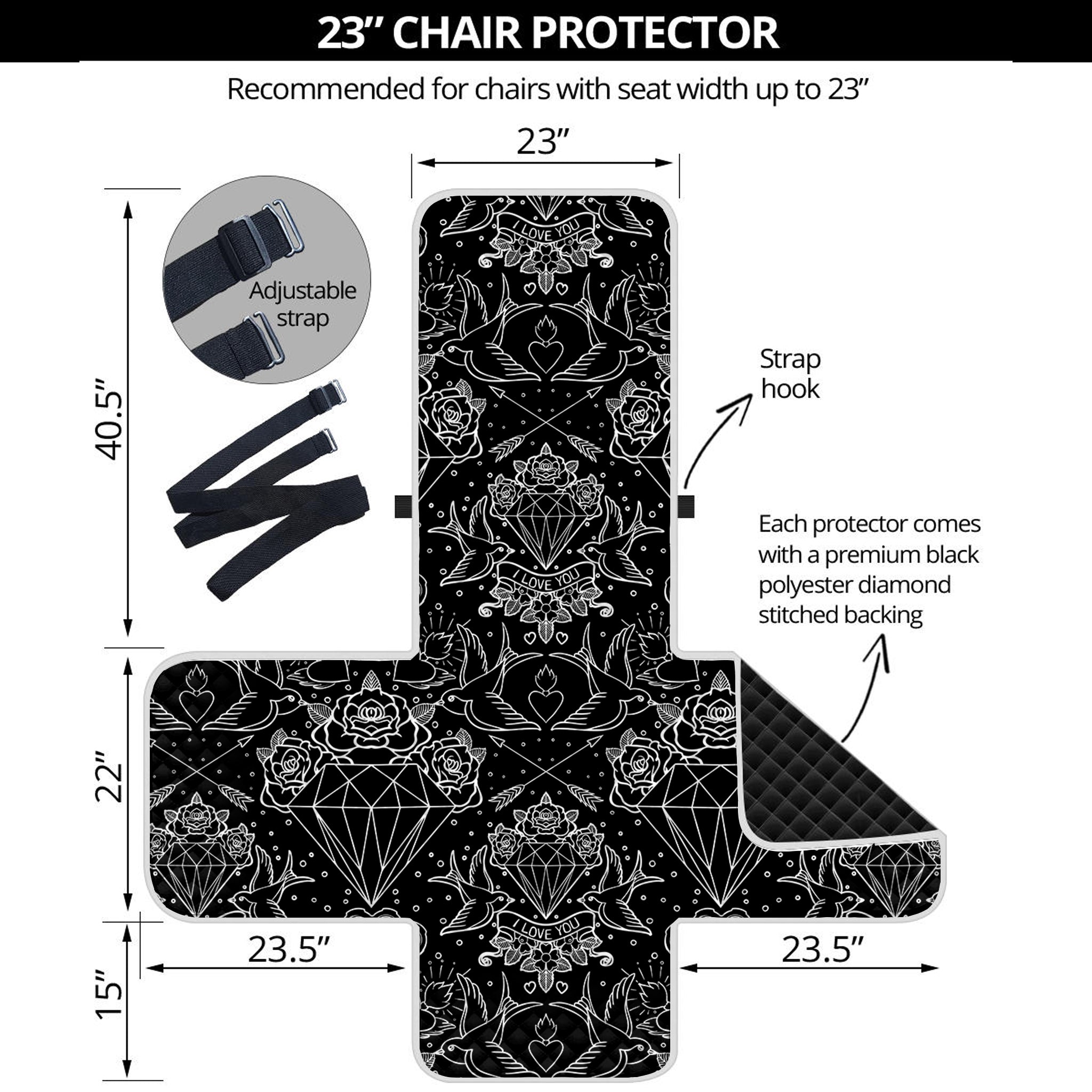 Black And White Tattoo Print Armchair Protector