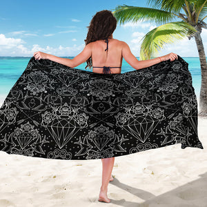 Black And White Tattoo Print Beach Sarong Wrap