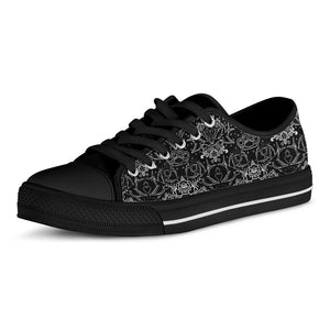 Black And White Tattoo Print Black Low Top Shoes