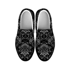 Black And White Tattoo Print Black Slip On Shoes