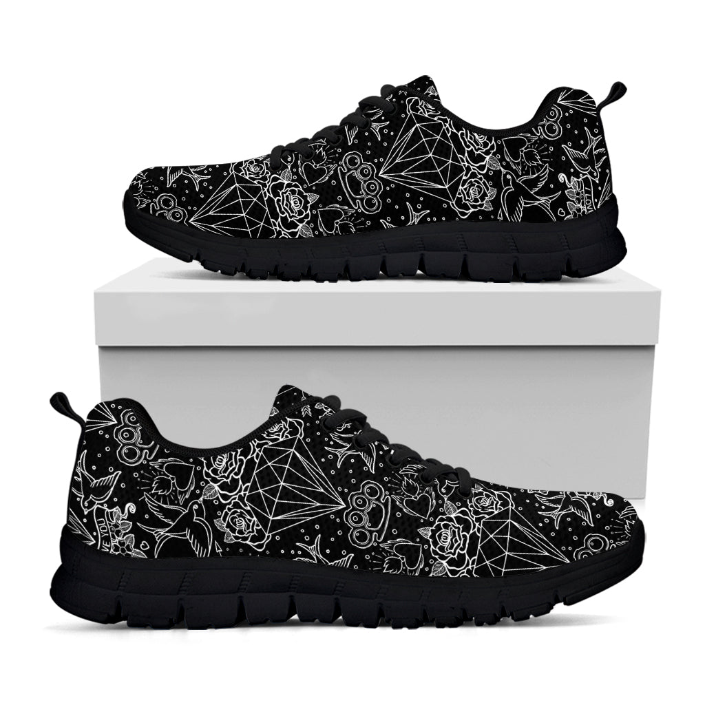 Black And White Tattoo Print Black Sneakers