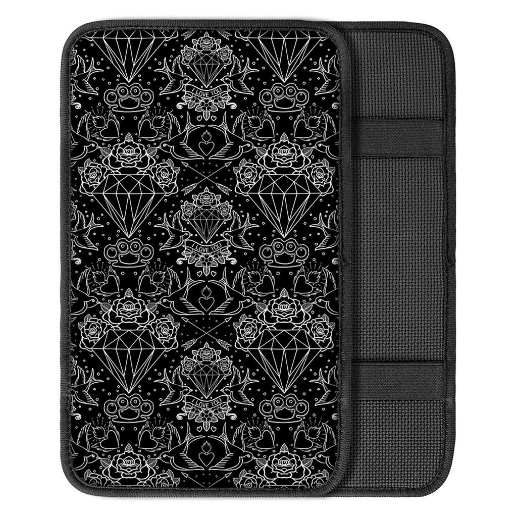 Black And White Tattoo Print Car Center Console Cover