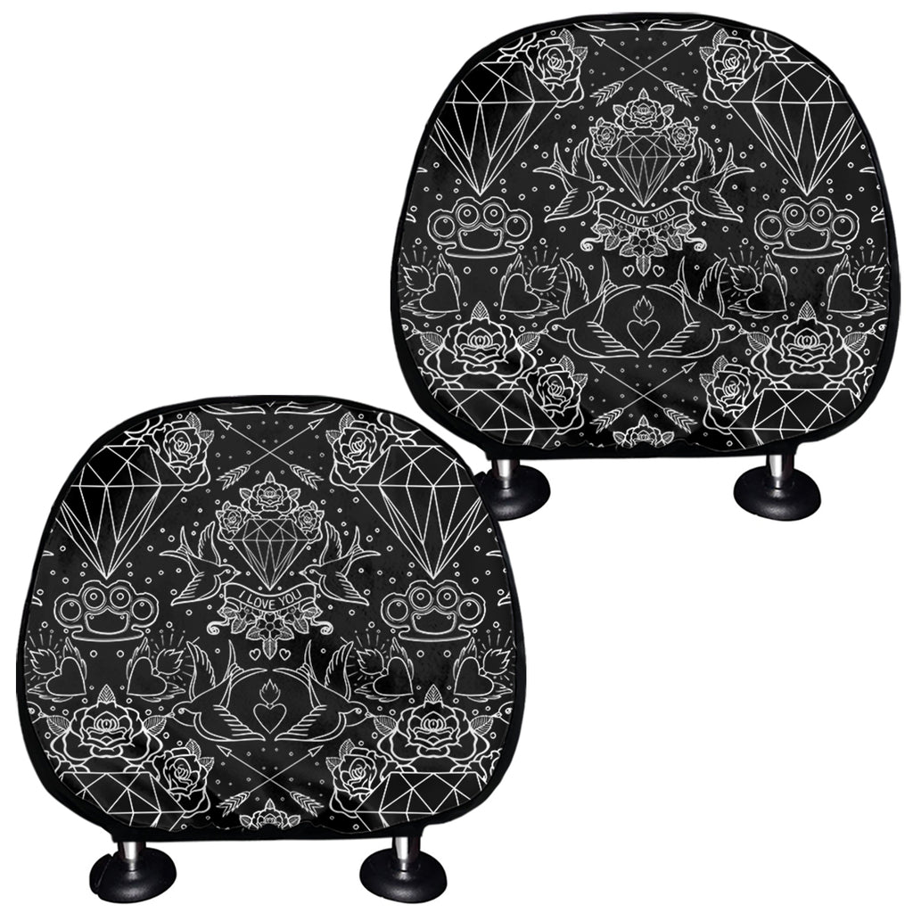 Black And White Tattoo Print Car Headrest Covers