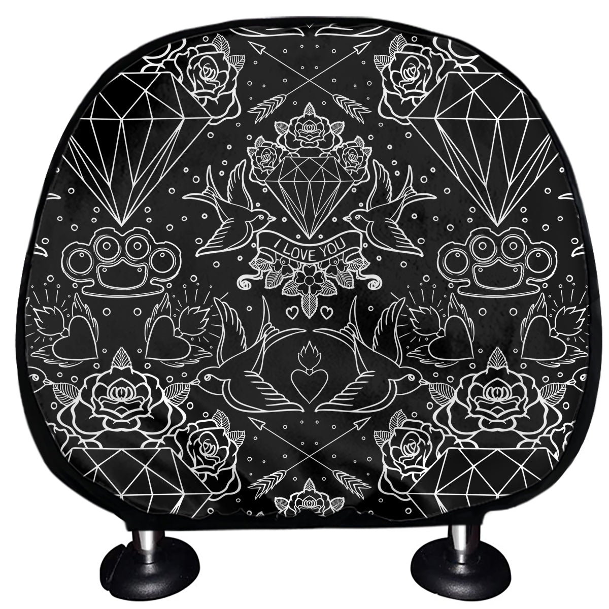 Black And White Tattoo Print Car Headrest Covers