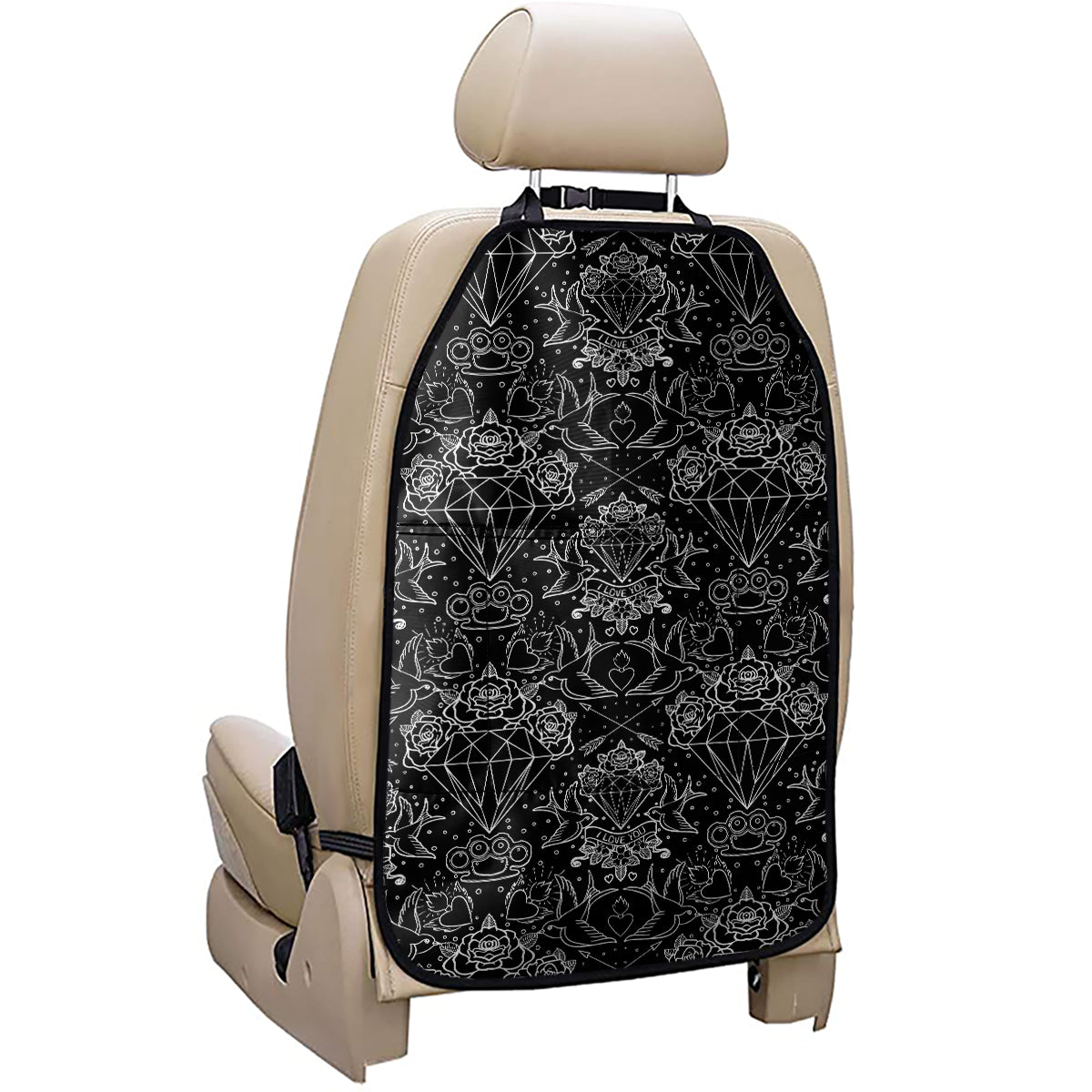 Black And White Tattoo Print Car Seat Organizers