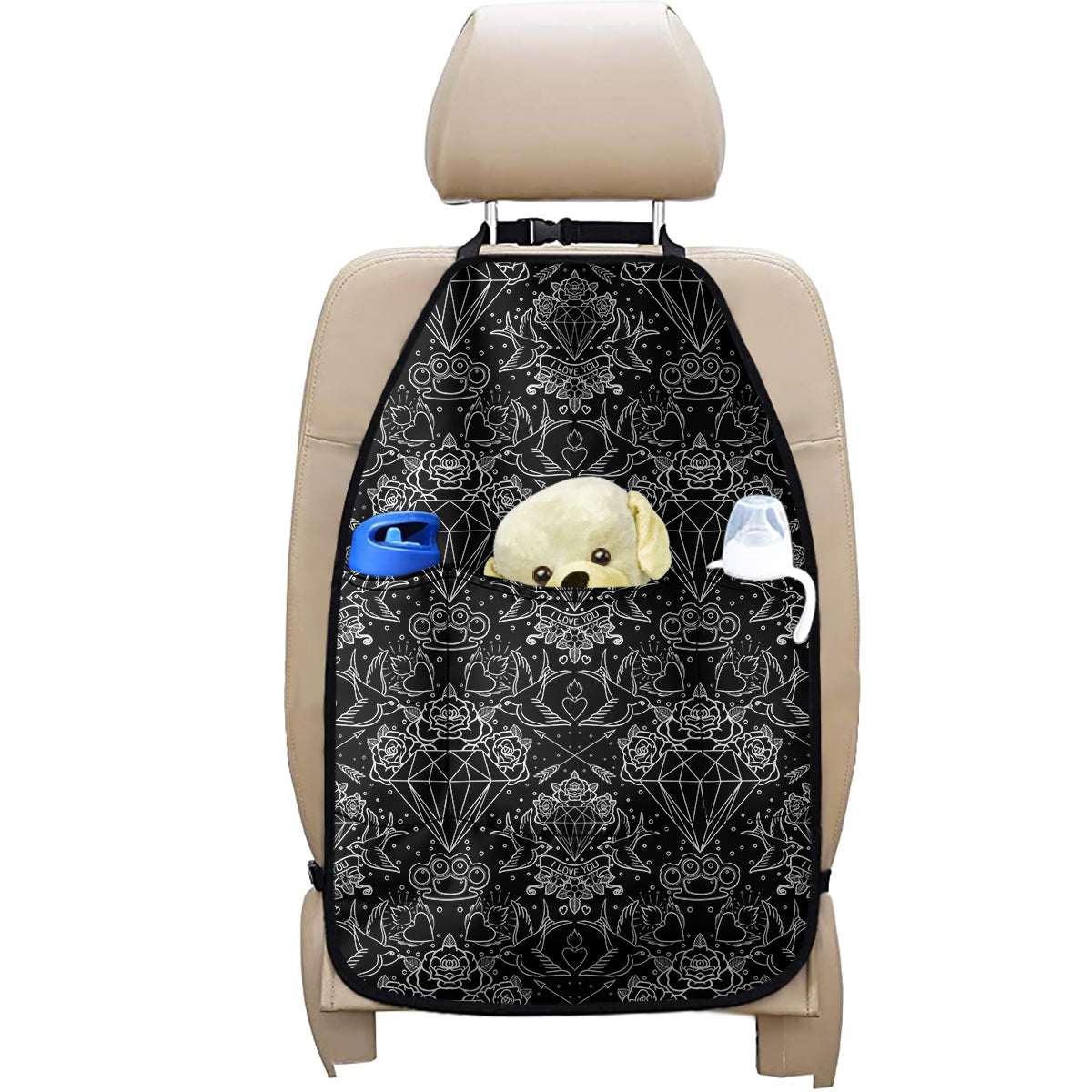 Black And White Tattoo Print Car Seat Organizers