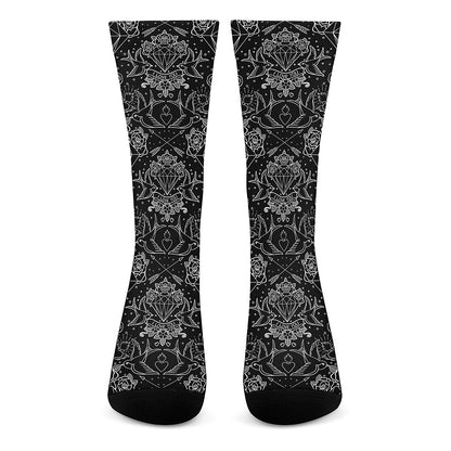 Black And White Tattoo Print Crew Socks